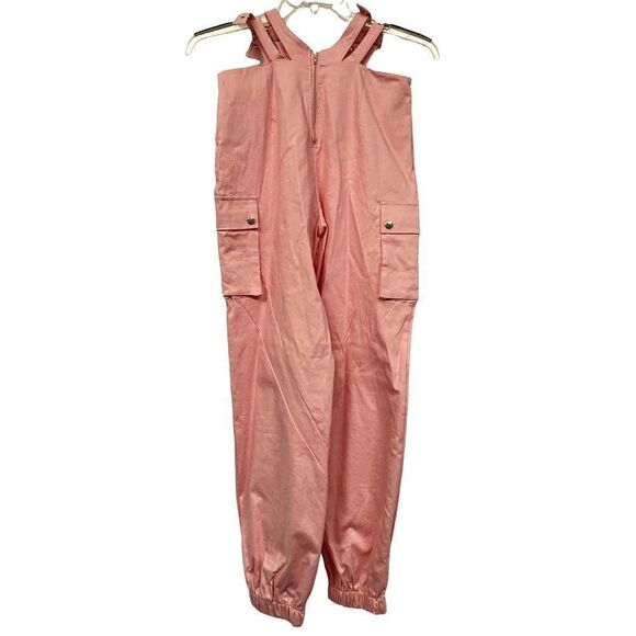 Adika Pale Pink Jumpsuit Overalls Double Shoulder Straps Patch Pockets Sz M NEW - Picture 4 of 8